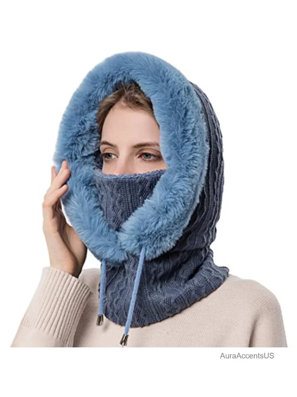 Women's Fleece Lined Knit Balaclava Winter Beanie Hat